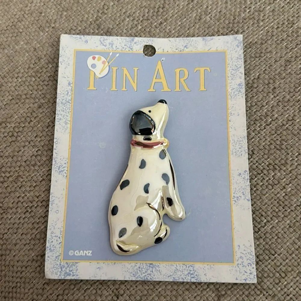 NEW but Rare Vintage 80's By Ganz Pin Art Brooch Ceramic Dog Painted Pin